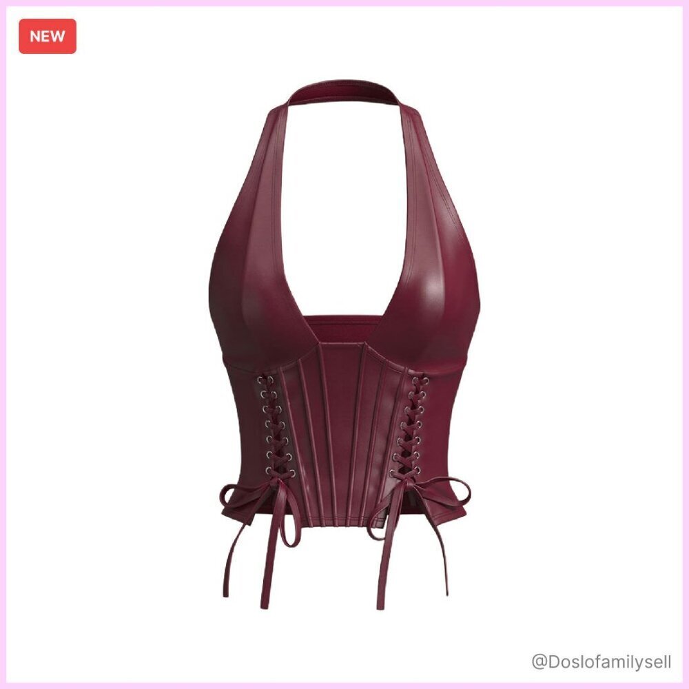 Faux Leather Halter Crop Top Lace Up Backless Sexy Clubwear Y2K Chic